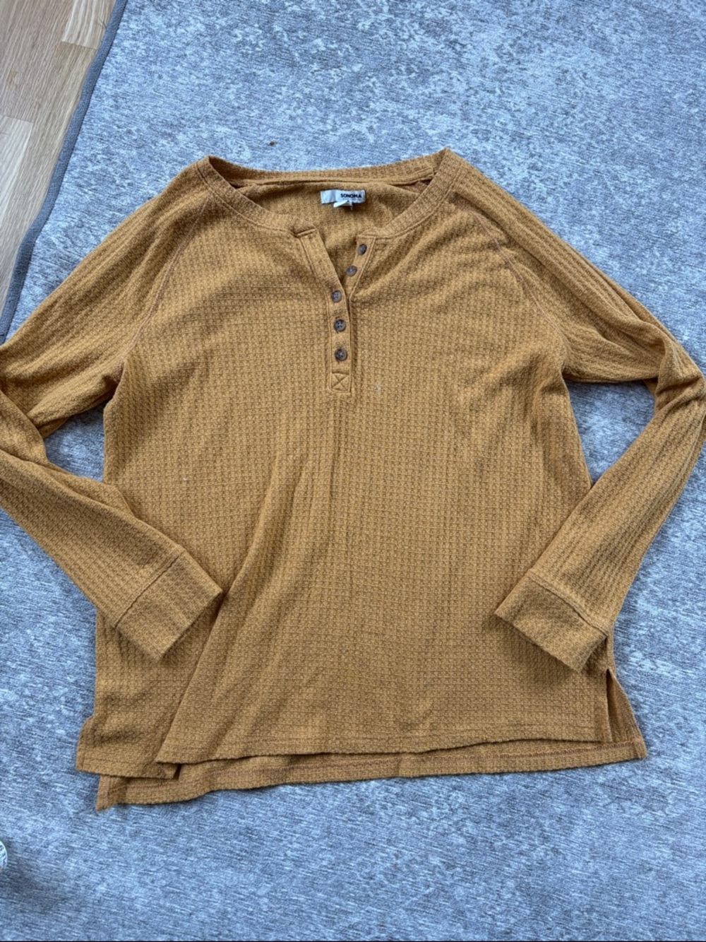 Sonoma Waffle Knit Henley in Mustard